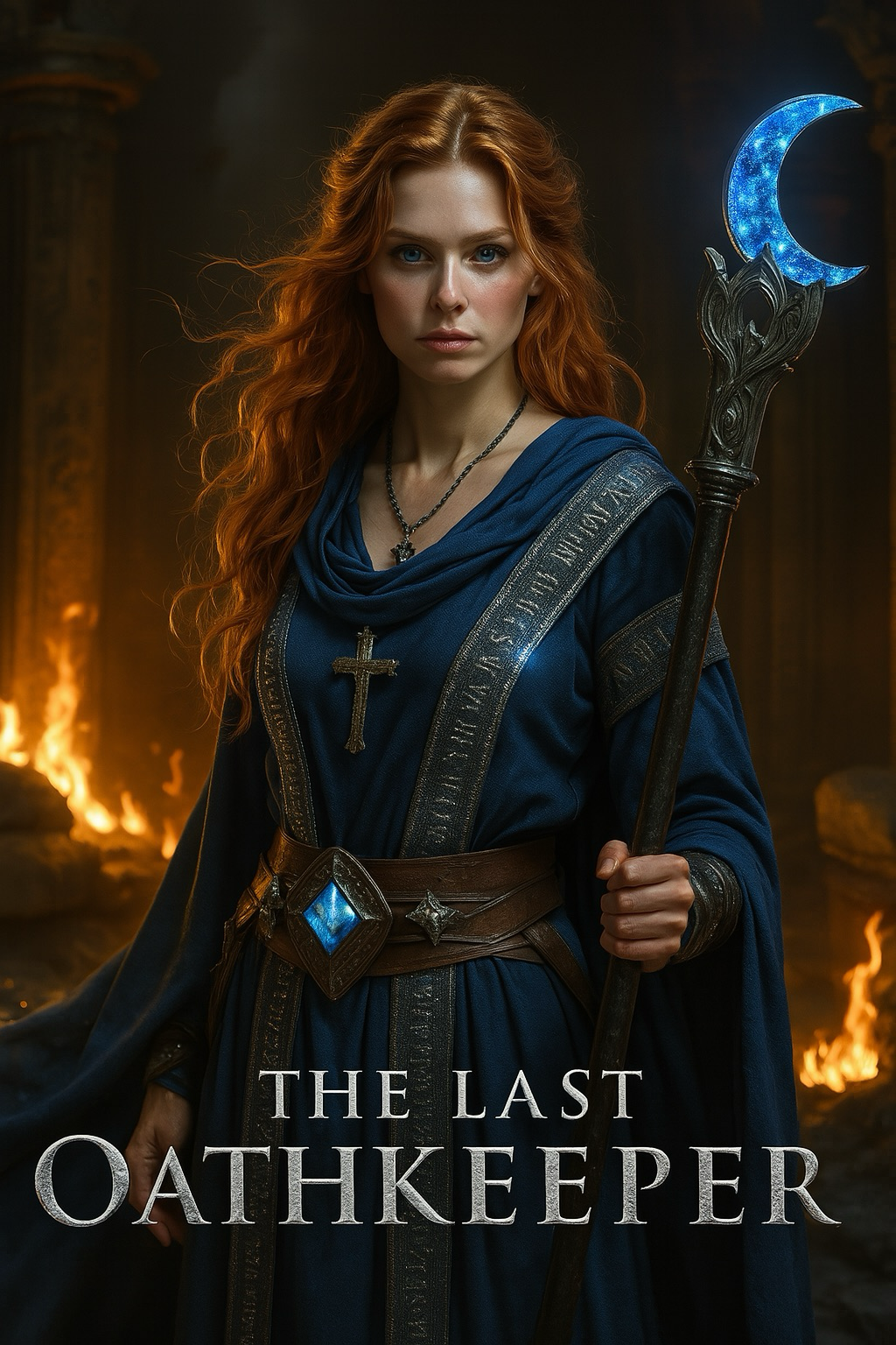 essie, the Oathkeeper, holding her crescent staff in The Last Oathkeeper