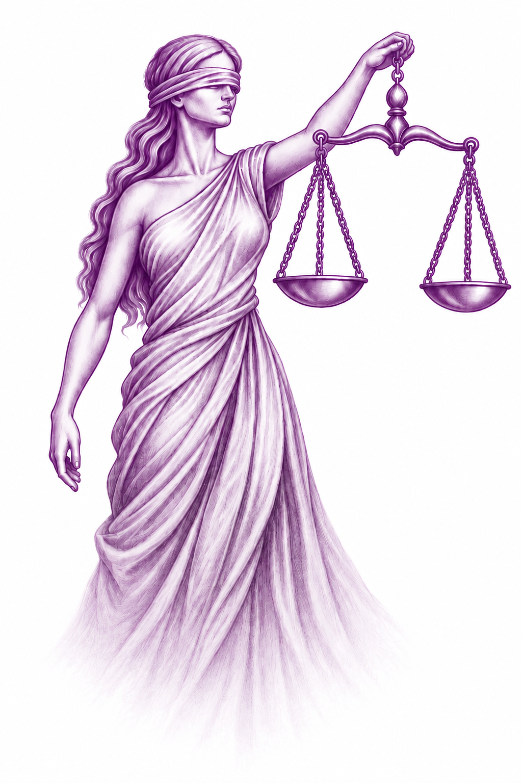 Illustration of Lady Justice blindfolded holding scales.