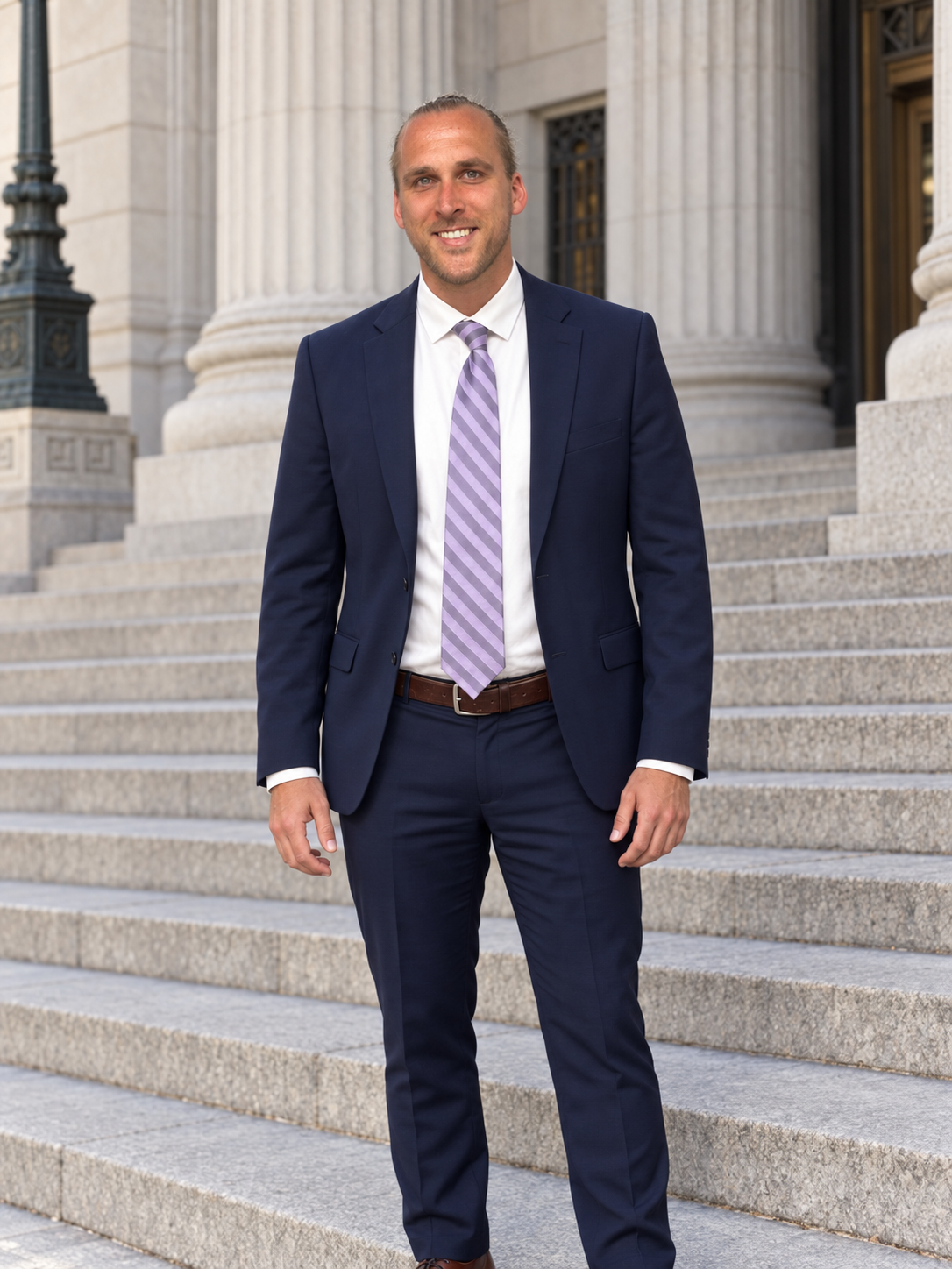 New York Criminal Defense Attorney Morgan Welling Standing Outside Courthouse