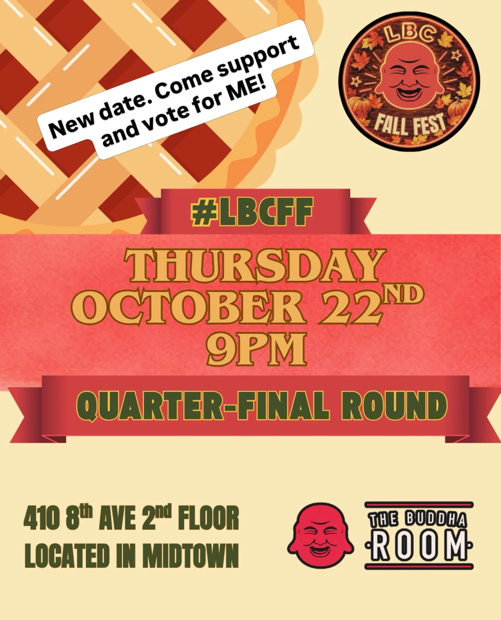 Come see me do a set in the Quarterfinals and vote for me to advance. Check out the link in my story or on my website to get tickets! @laughingbuddhacomedy #lbc #lbcff