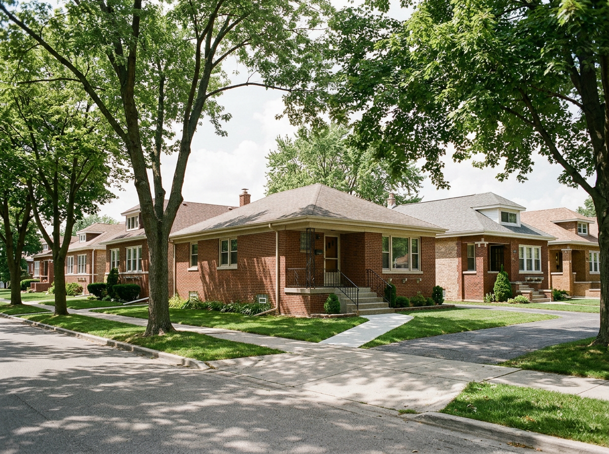Concept image of a one-story Chicago brick bungalow before a possible second-floor addition.