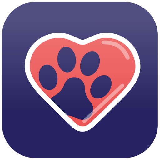 A heart-shaped icon with a paw print in the center on a dark background.