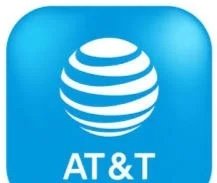 AT&T logo with blue background and white globe symbol.