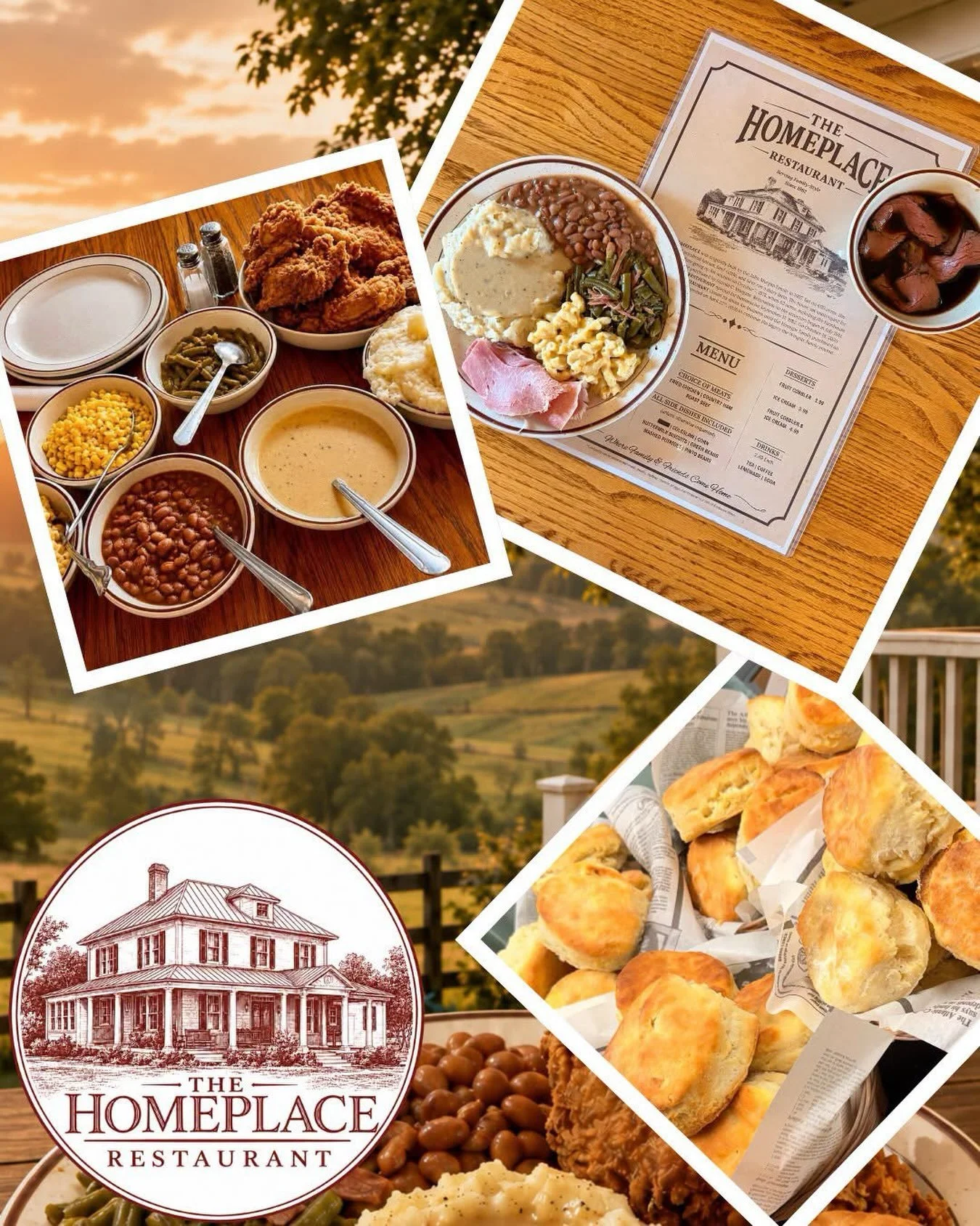 We&rsquo;ve been open since 11 AM, and the kitchen is serving up all your Homeplace favorites! 🍗🍽️

Now we want to know: What are you ordering today? Fried chicken, roast beef, country ham, creamy mashed potatoes, green beans, pinto beans, warm bis