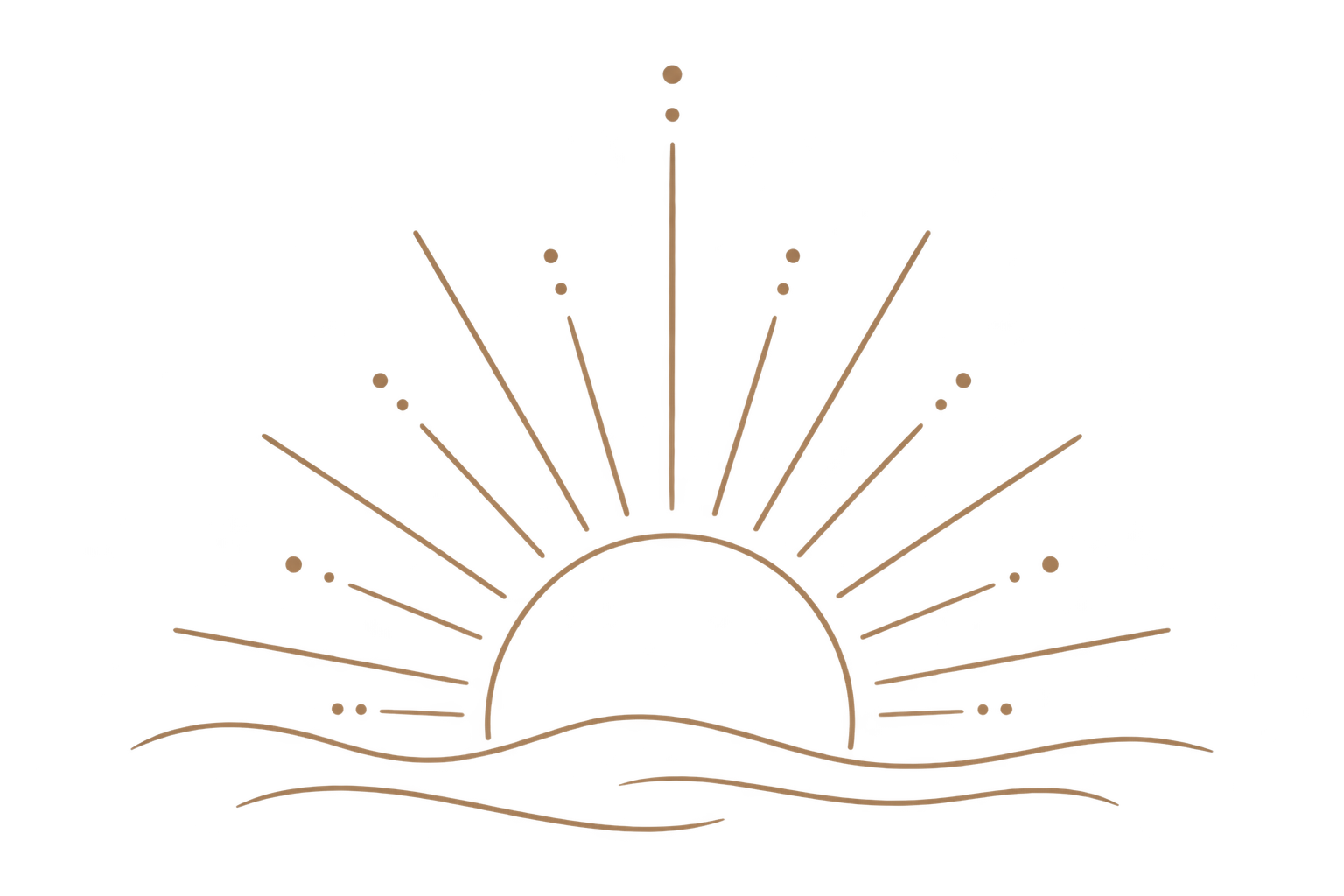 An illustration of a rising sun with rays spreading outward, set against a blue background.