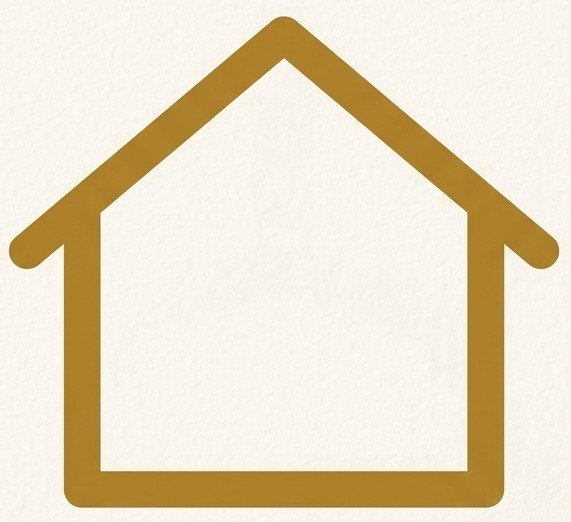 A simple gold outline of a house on a white background.
