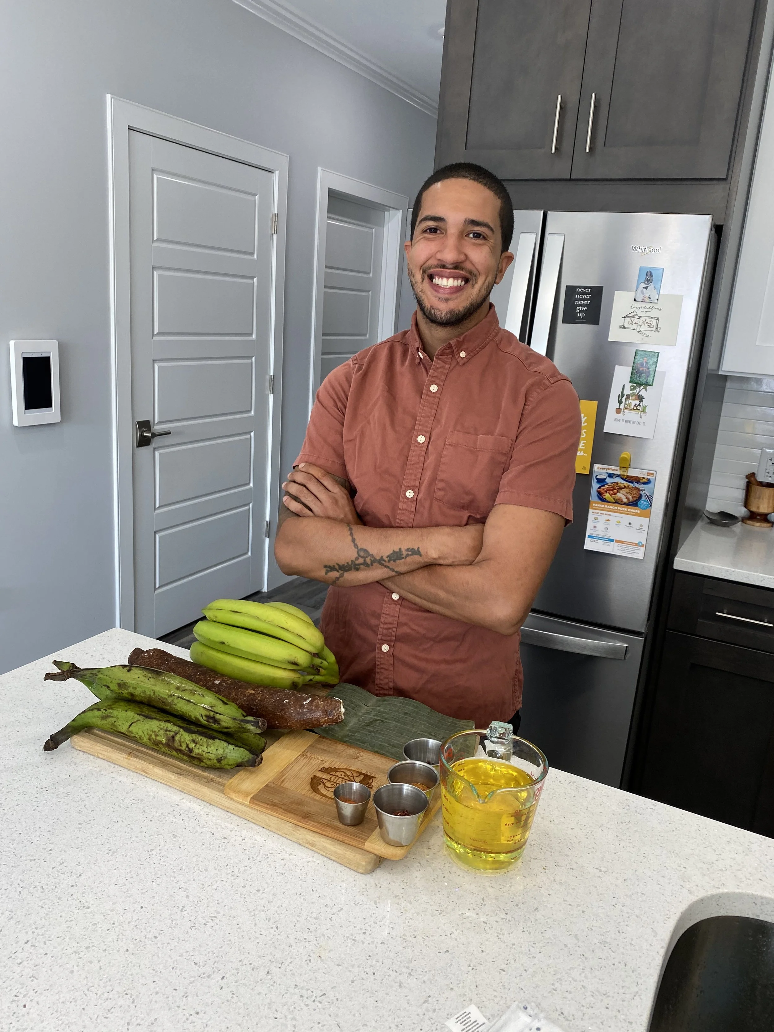 Chef David Ramos preparing fresh ingredients for private dining in North Jersey