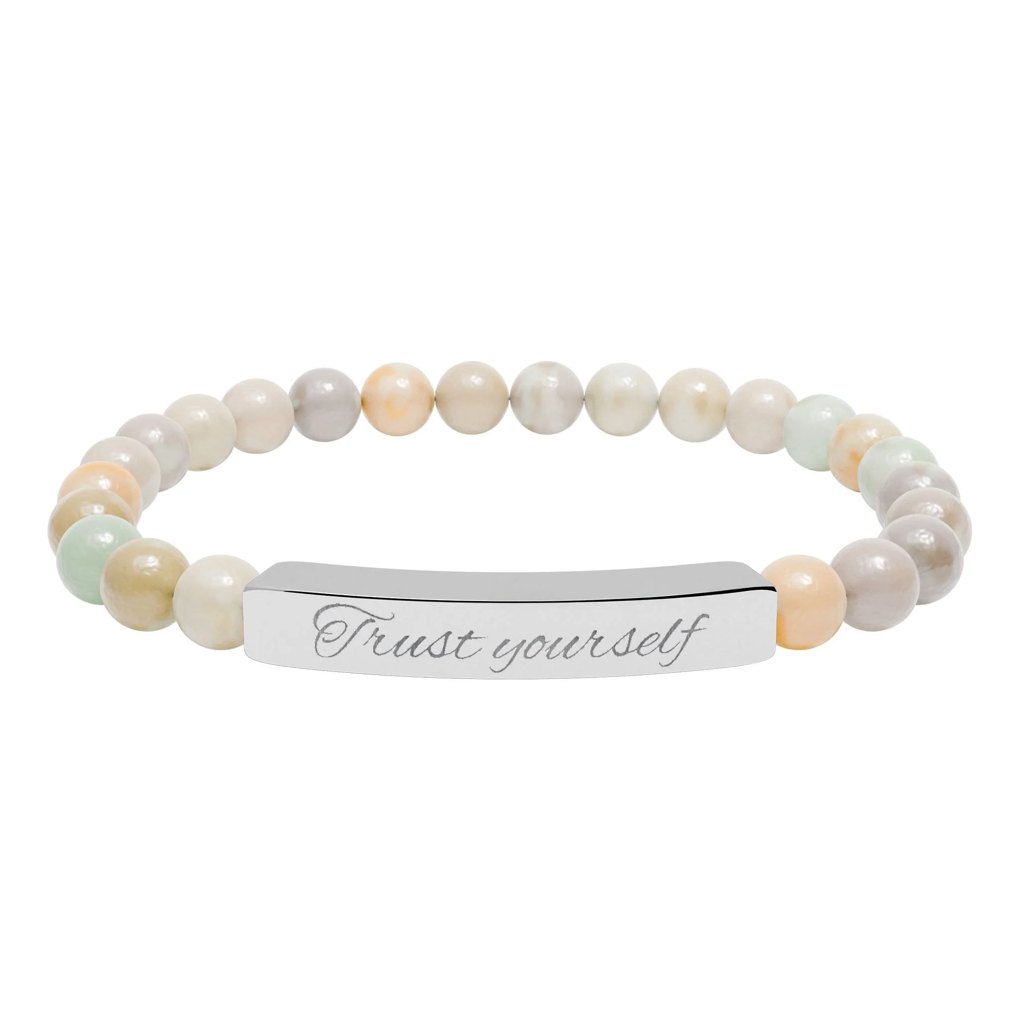Engravable Natural Stone Bead Stretch Bracelet