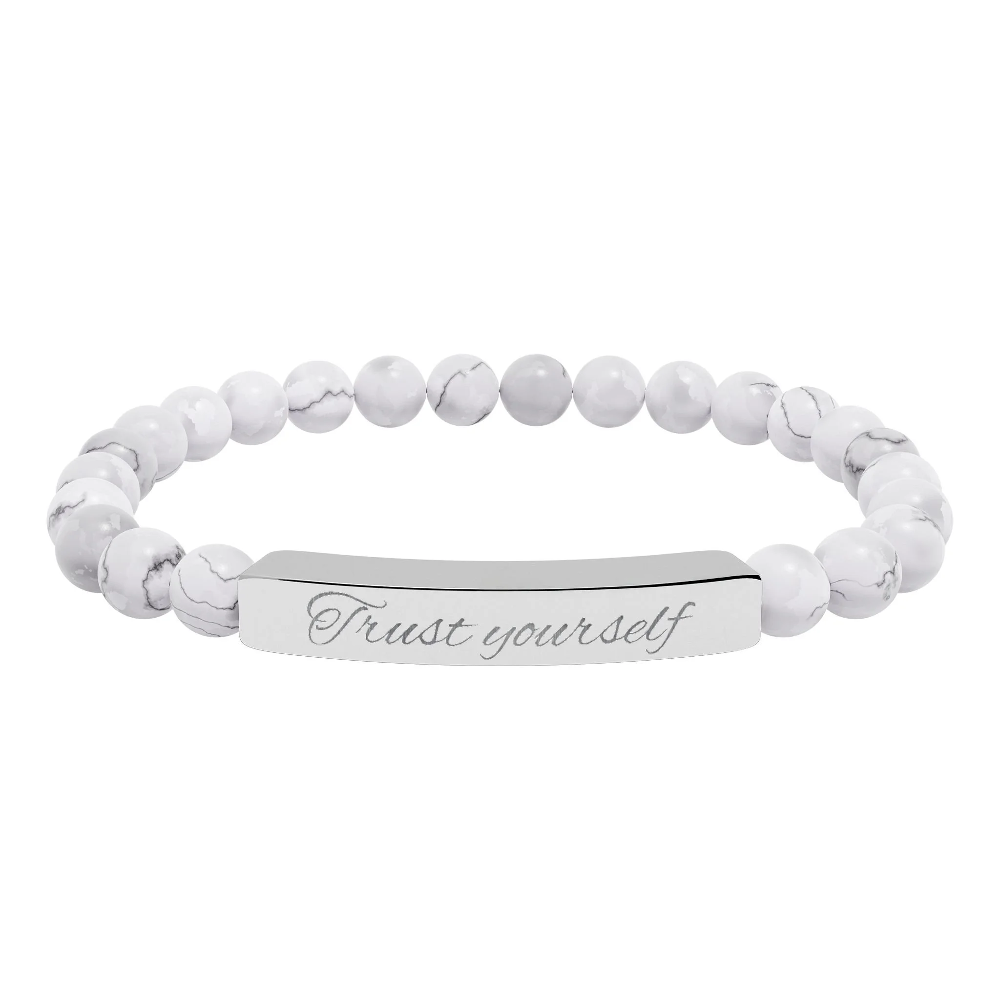 Engravable Natural Stone Bead Stretch Bracelet
