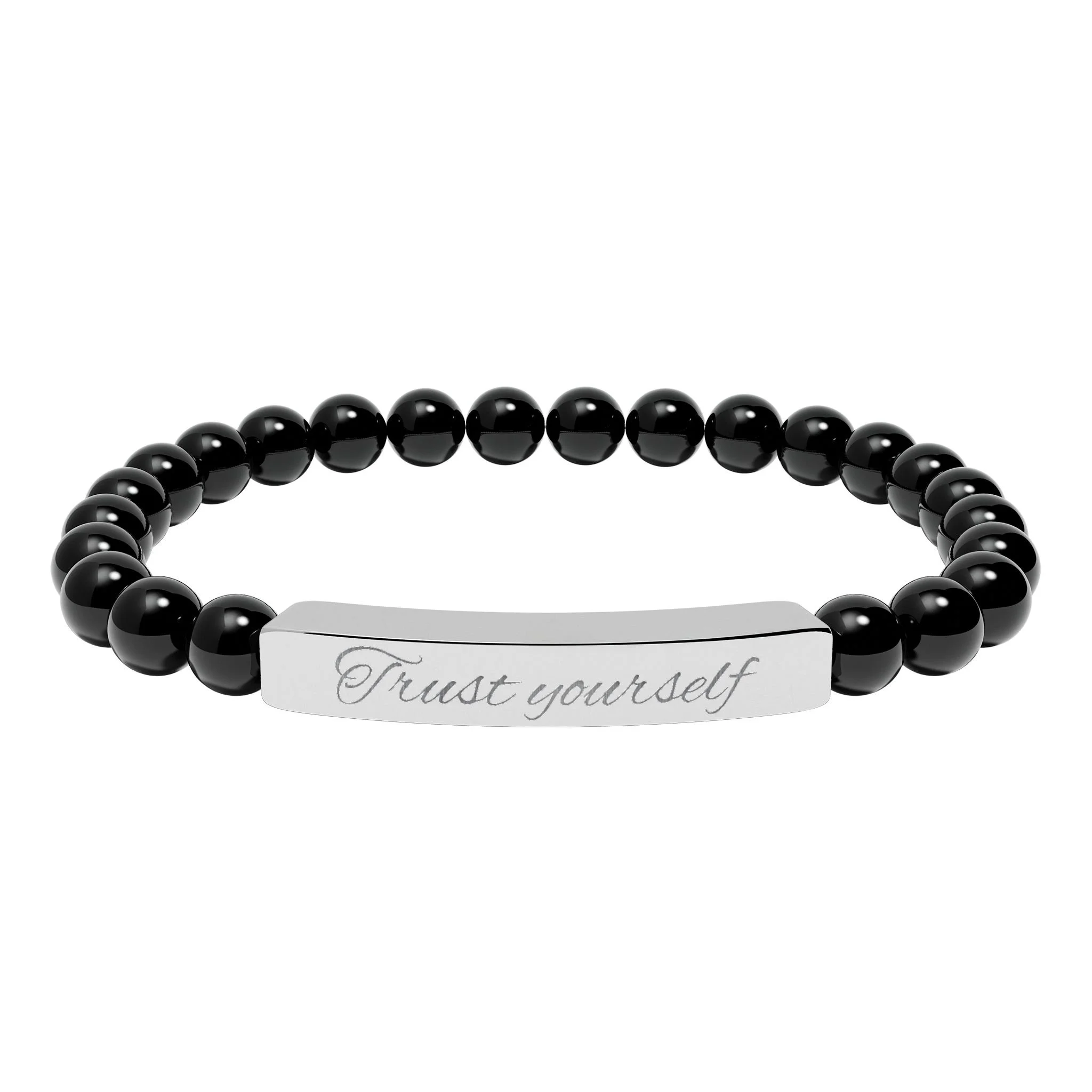 Engravable Natural Stone Bead Stretch Bracelet