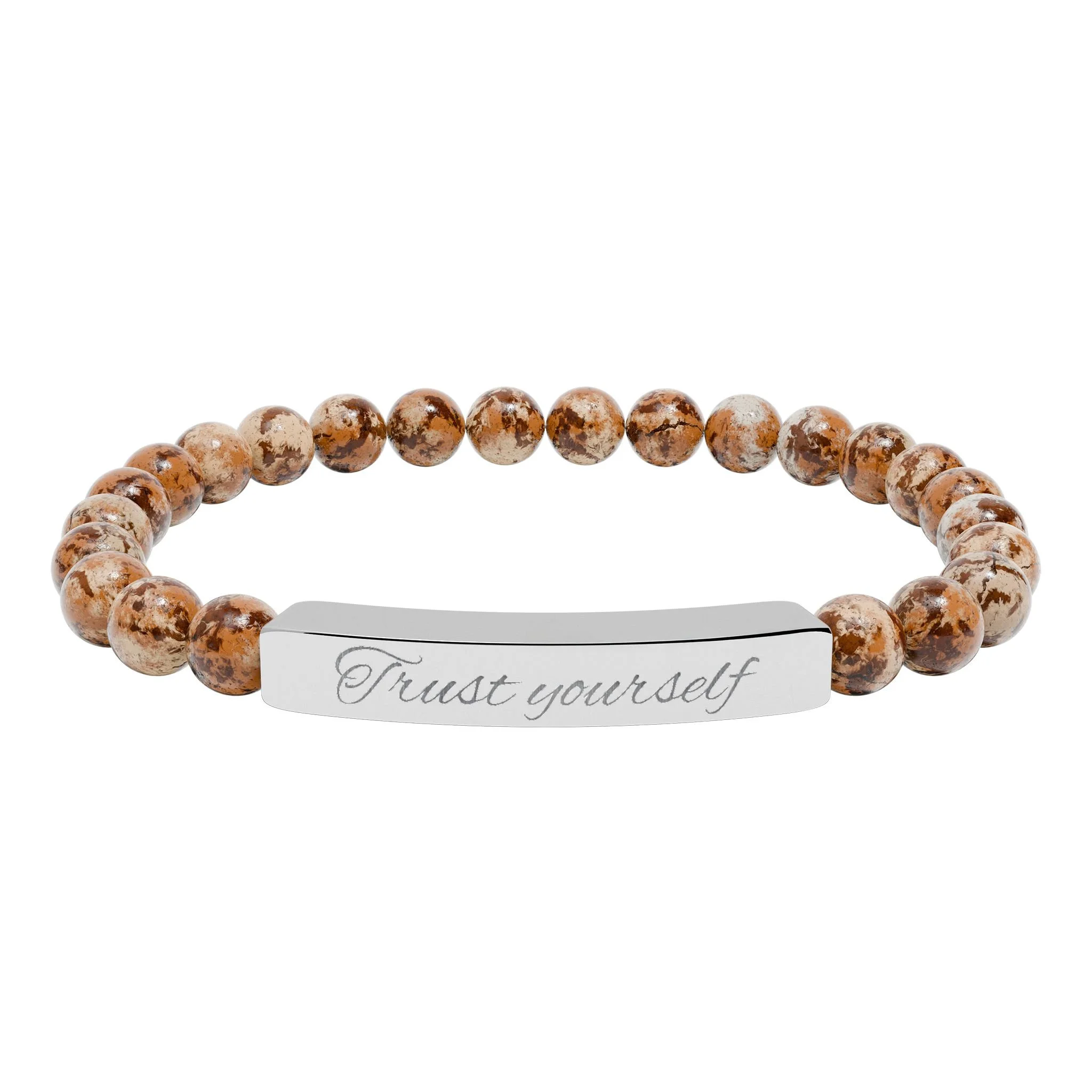 Engravable Natural Stone Bead Stretch Bracelet