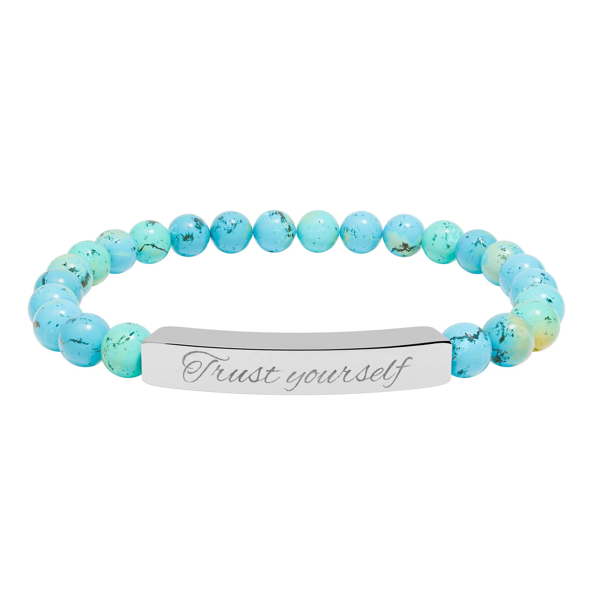 Engravable Natural Stone Bead Stretch Bracelet