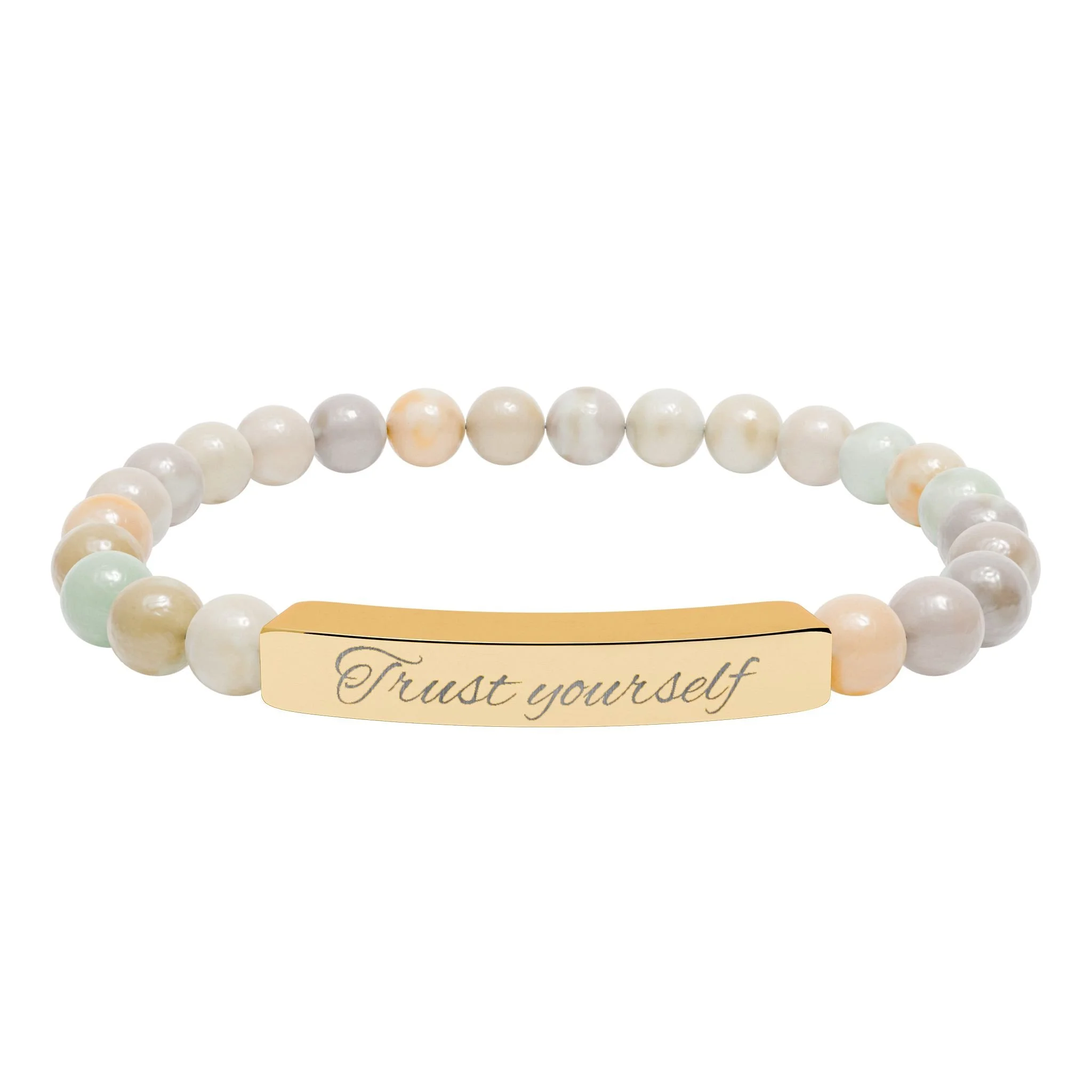 Engravable Natural Stone Bead Stretch Bracelet