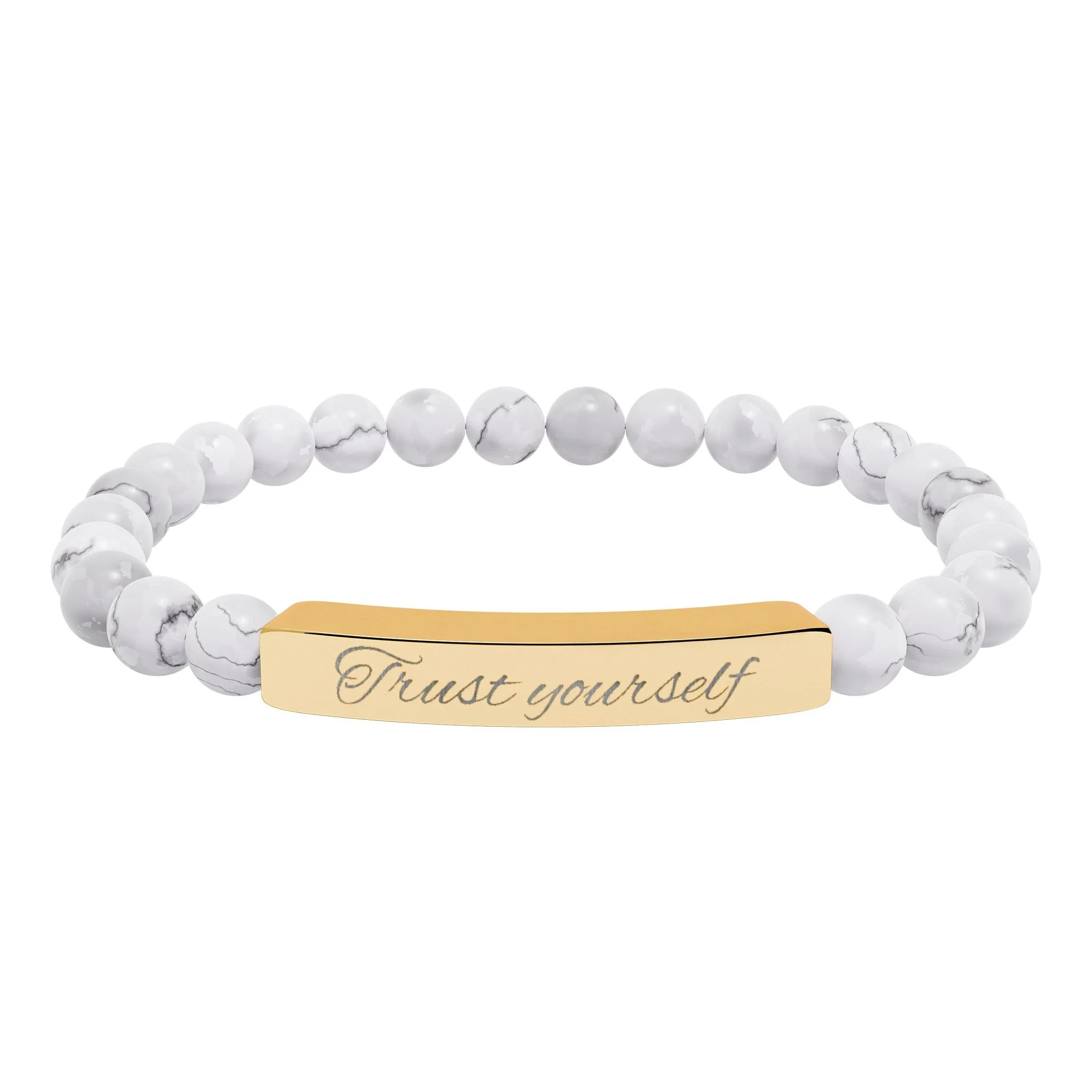 Engravable Natural Stone Bead Stretch Bracelet