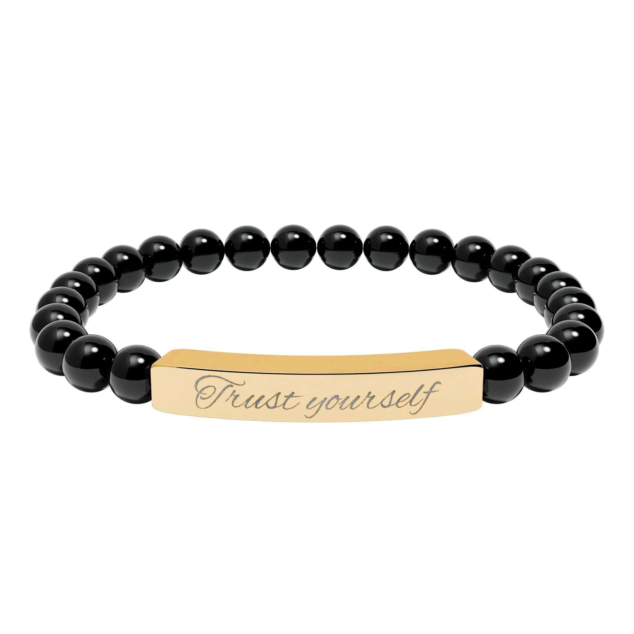 Engravable Natural Stone Bead Stretch Bracelet