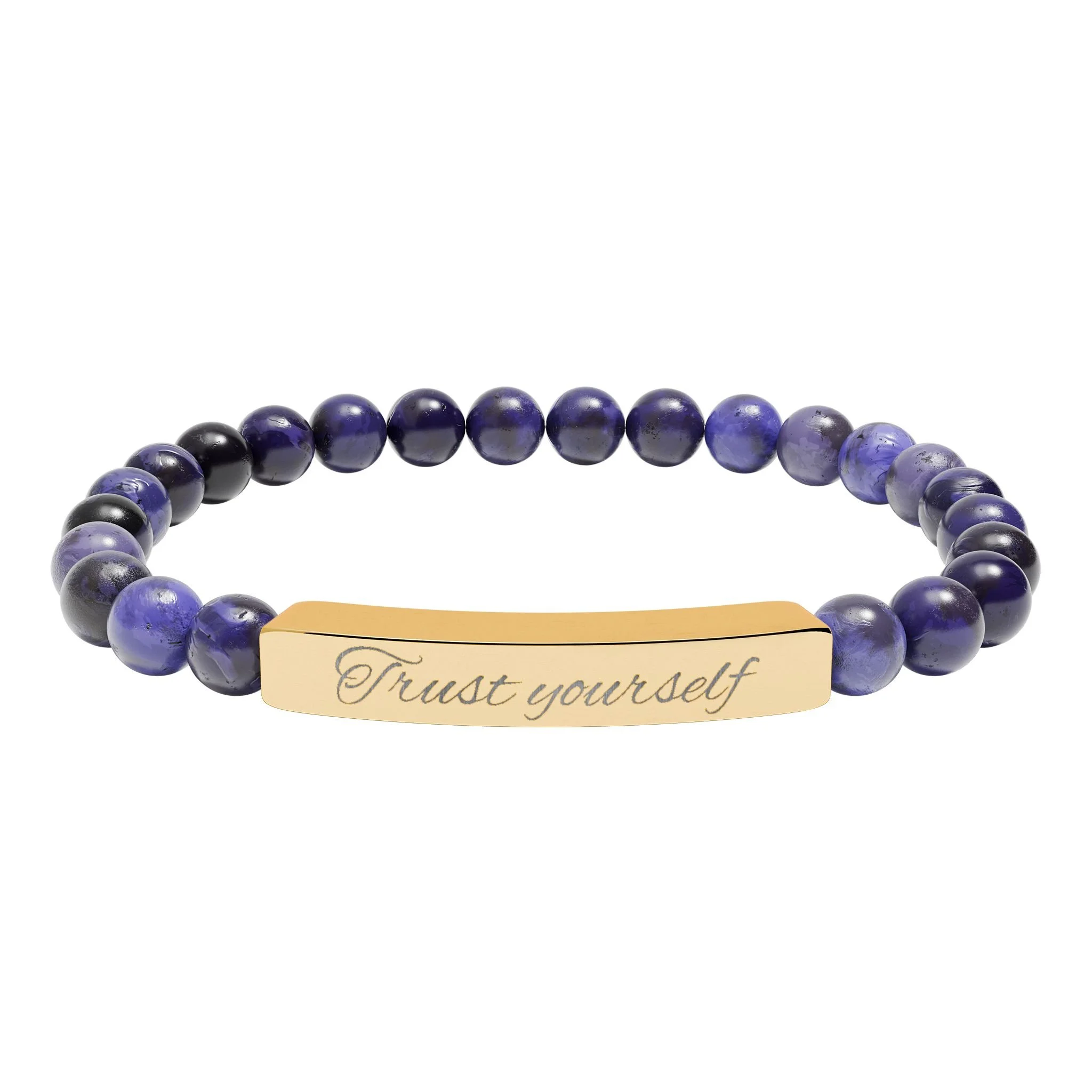 Engravable Natural Stone Bead Stretch Bracelet
