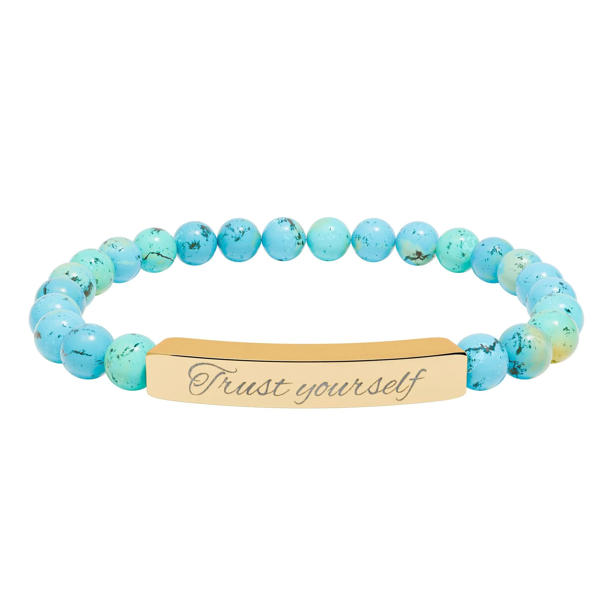 Engravable Natural Stone Bead Stretch Bracelet