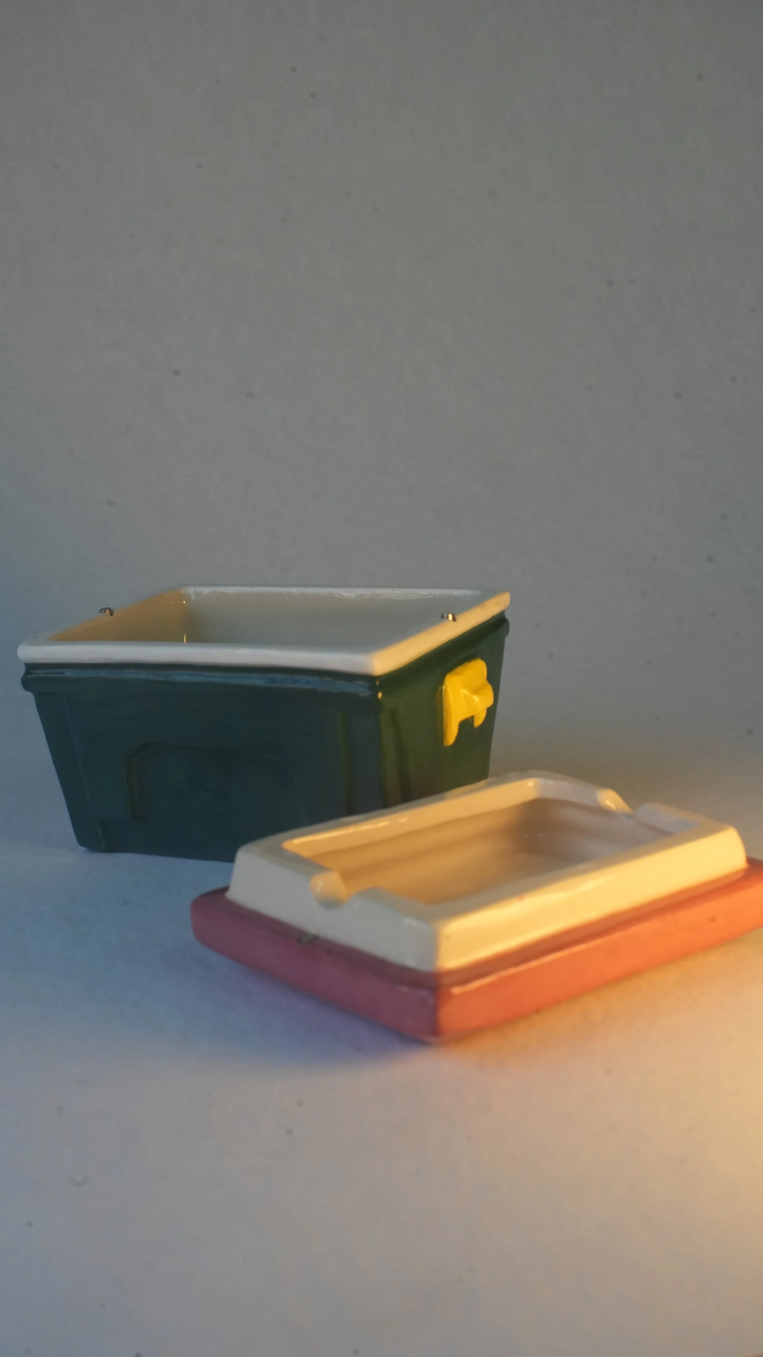 Retro Travel Cooler Stash Box & Ashtray Lid Handmade Ceramic