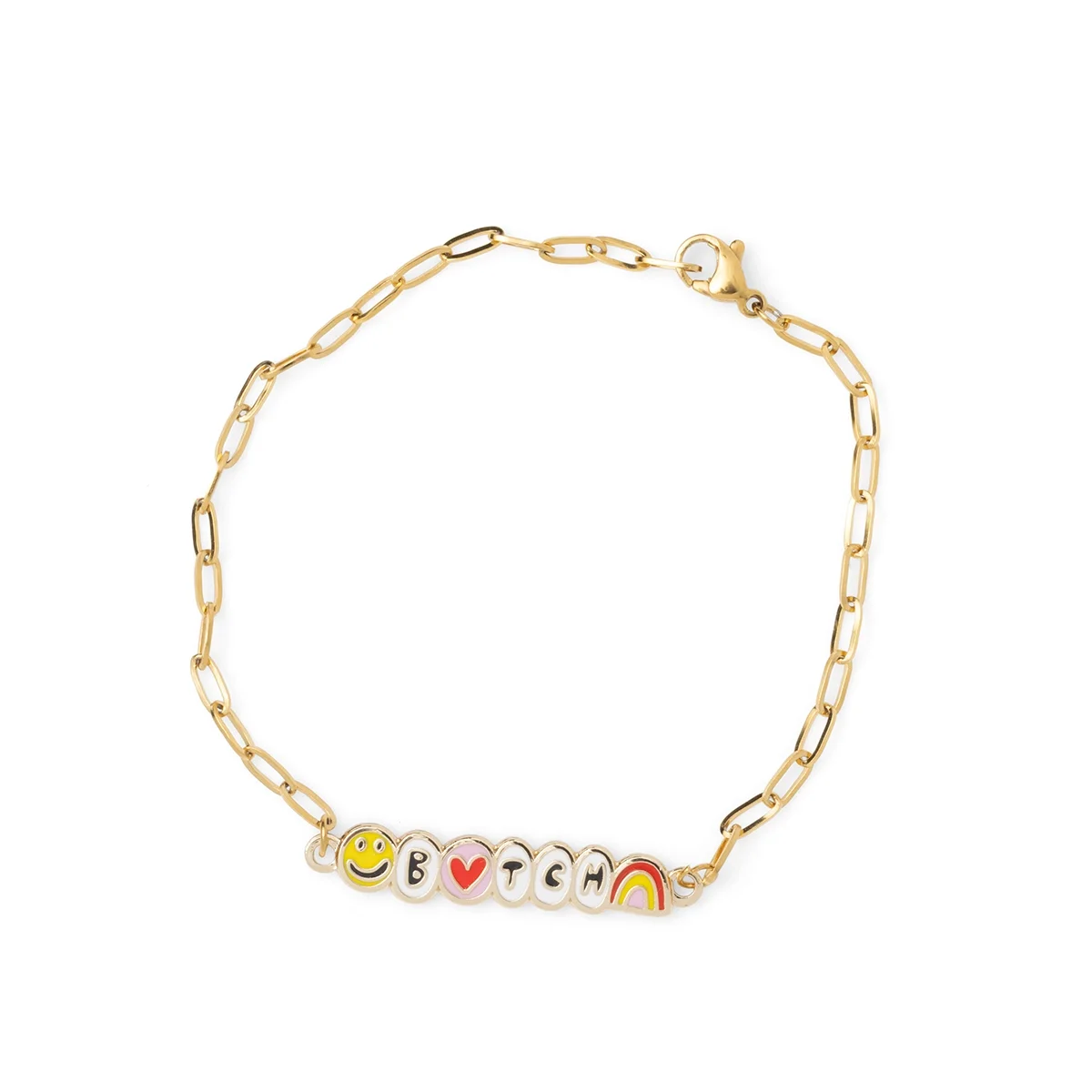 B*tch Charm Bracelet Gold Enamel