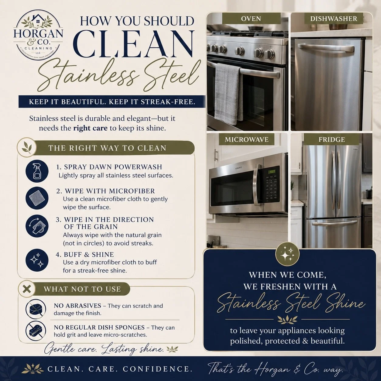 ✨ Stainless steel is beautiful&hellip; until it&rsquo;s covered in fingerprints, streaks, or tiny scratches. 😅

The secret? Keep it gentle.

For your stainless steel oven, dishwasher, microwave &amp; fridge:

🫧 Use Dawn Powerwash for grease &amp; g