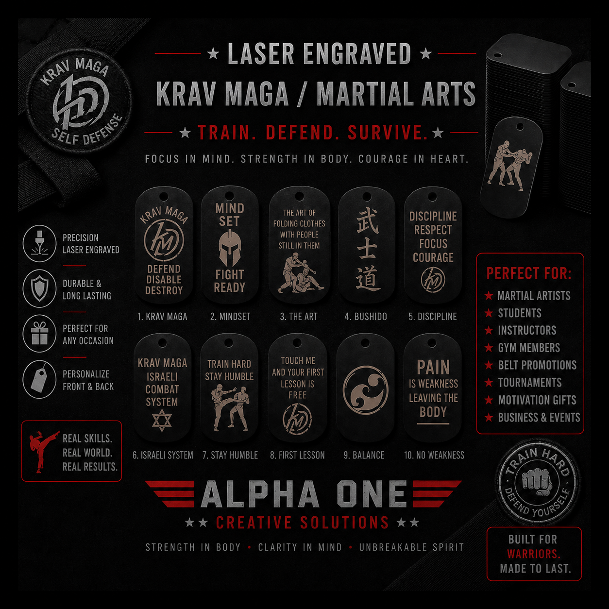 Laser Engraved Krav Maga & Martial Arts Tags
