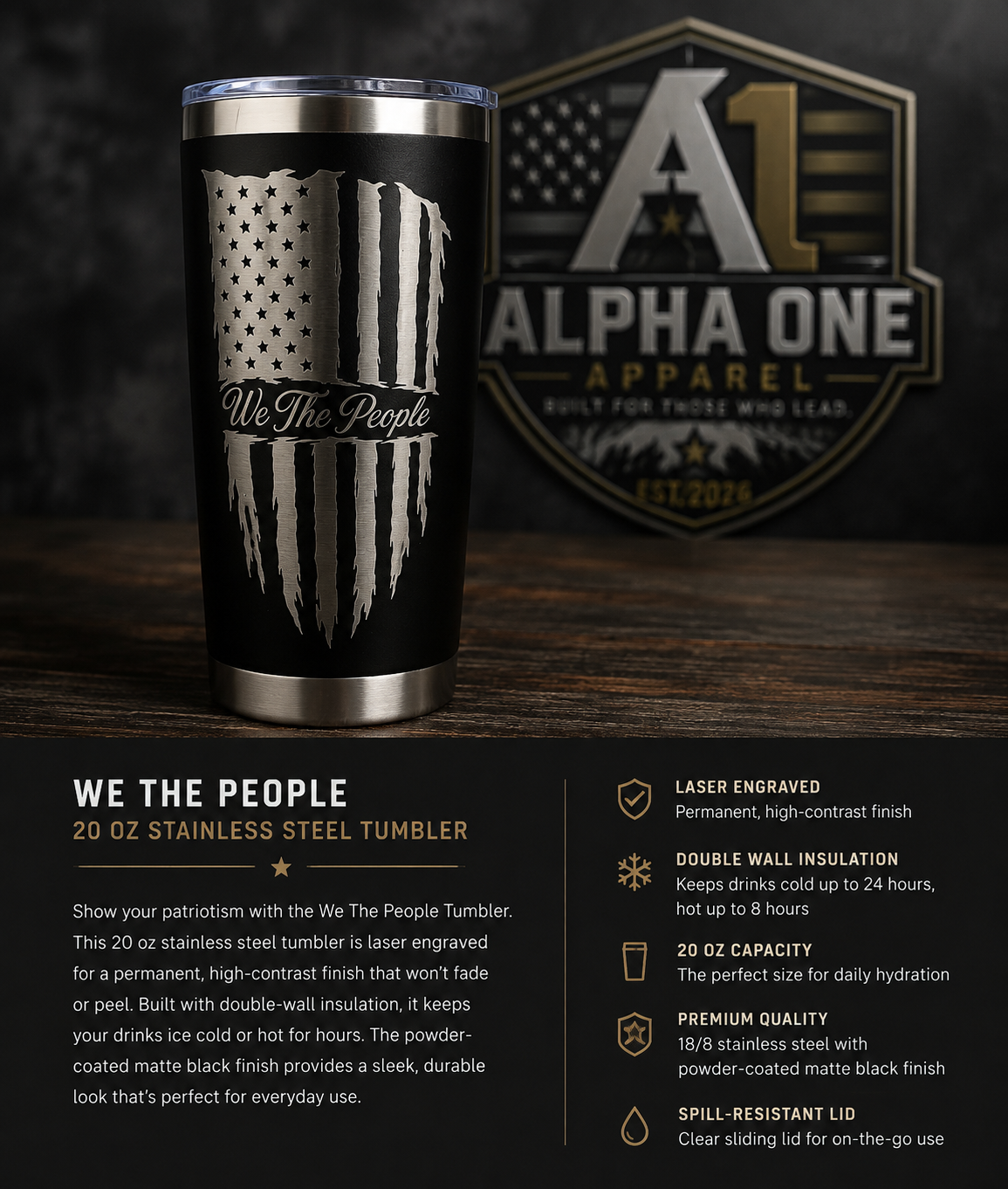 We The People 20 oz Laser-Engraved Tumbler