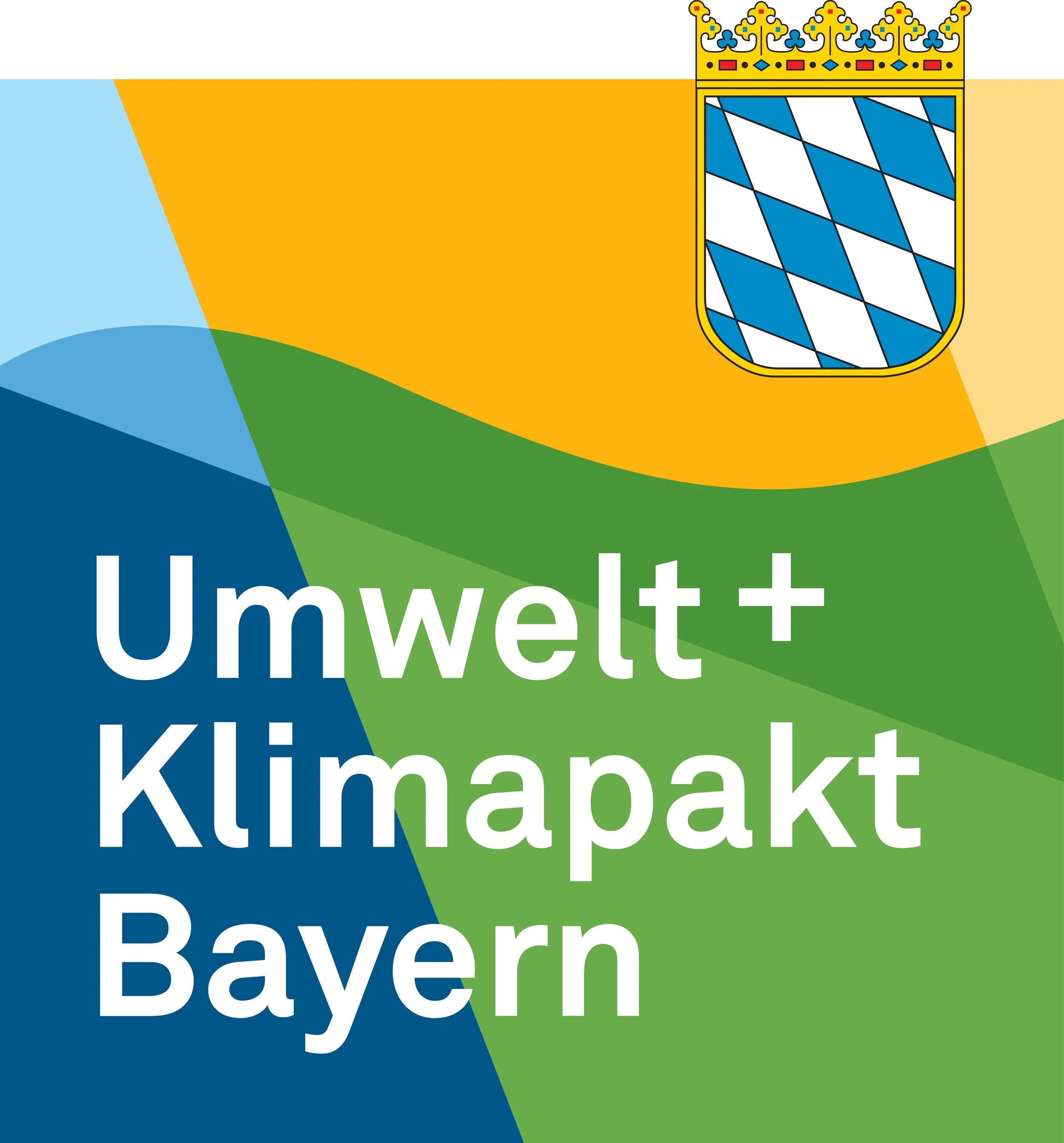 Das Bild zeigt die bayerische Flagge mit einem Wappen im oberen rechten Bereich, das die blaue und weiße Rautenflagge Bayerns darstellt.
