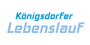 Logo des Königsdorfer Lebenslaufs, bestehend aus blauer Schrift auf schwarzem Hintergrund.