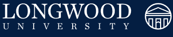 Longwood University logo with white text on a blue background