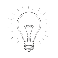 Black background with a simplified drawing of a light bulb, glowing faintly.