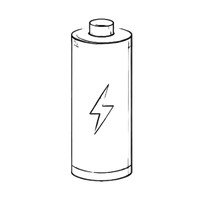Outline drawing of a battery with a lightning bolt symbol on it.