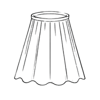 Outline of a tablecloth with pleats and a scalloped edge.