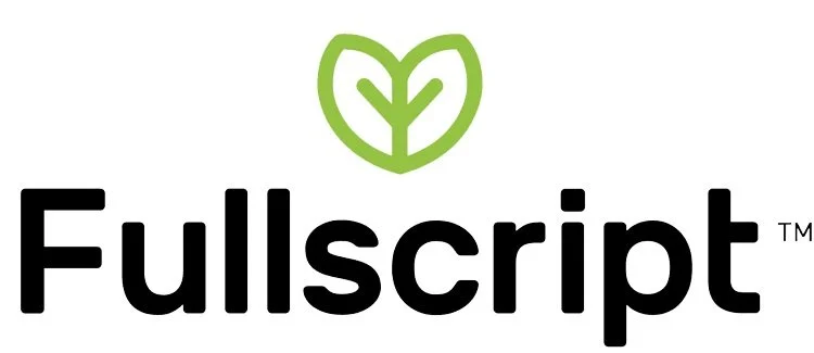 Fullscreen logo with a green leaf above the word "Fullscript" in black text