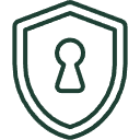 A shield icon with a keyhole in the center