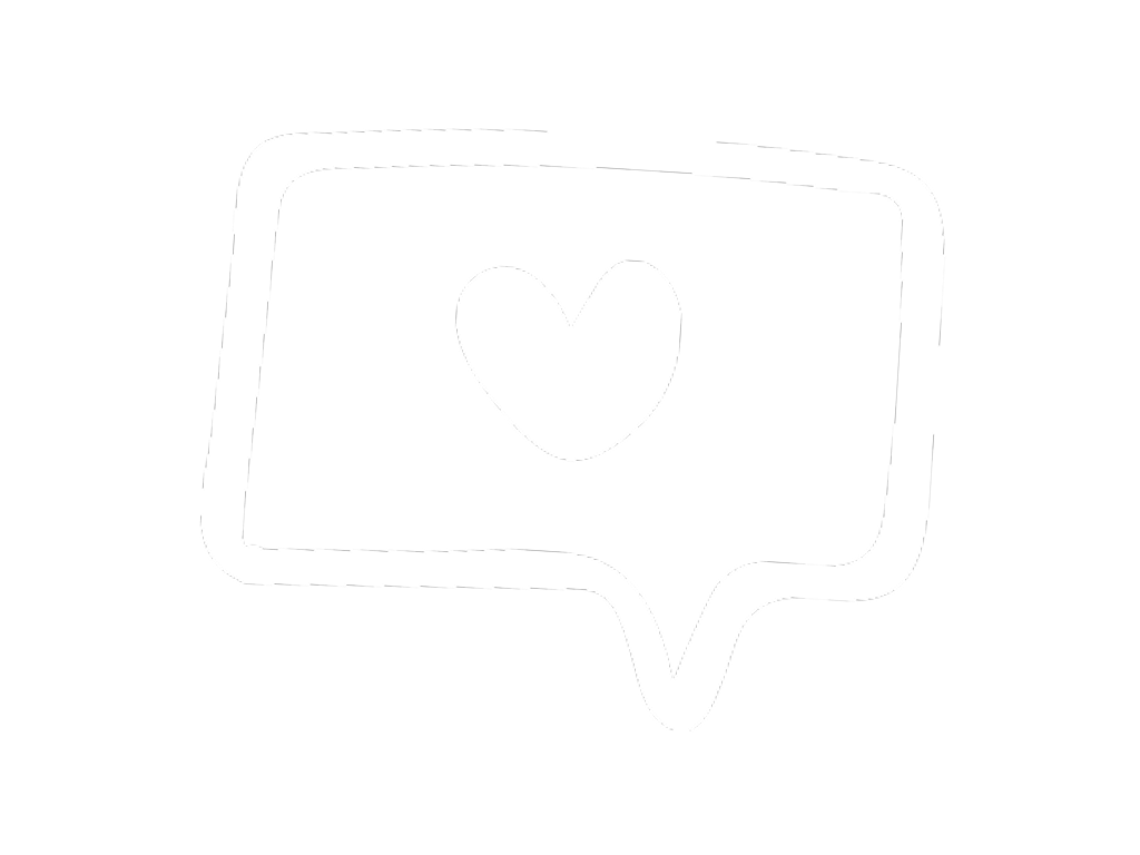 White speech bubble with a heart symbol inside against a black background.