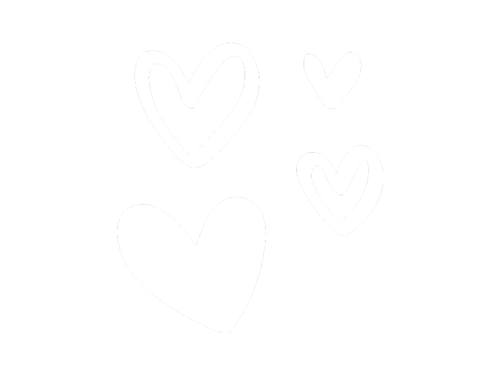 White hand-drawn hearts of various sizes on a black background.