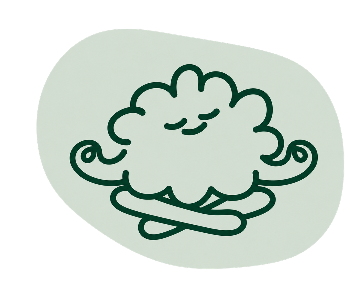 Een eenvoudige tekening van een schattige wolk die mediteert in een lotuspositie, met gesloten ogen.