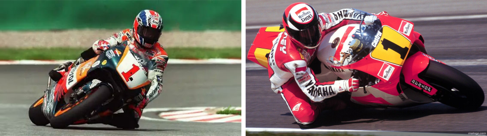 Riding styles and body position differences.