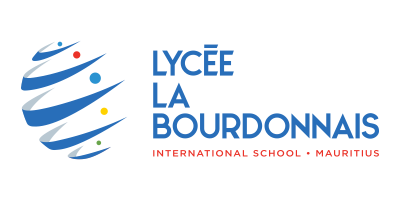 Logo du lycée La Bourdonnais, un globe stylisé avec des points colorés et le texte 'Lycée La Bourdonnais'.