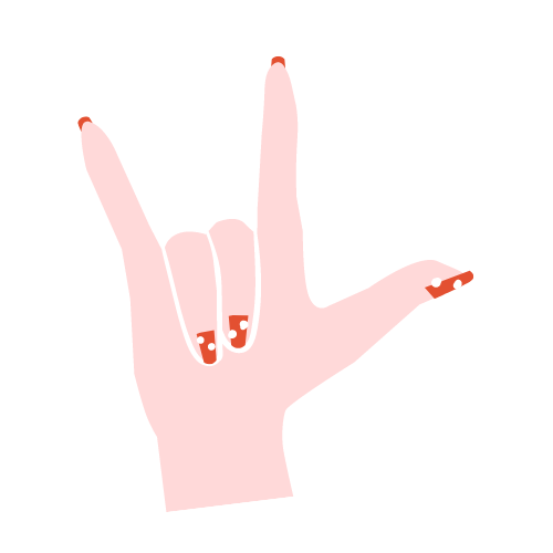 A hand making the rock on gesture with painted nails.