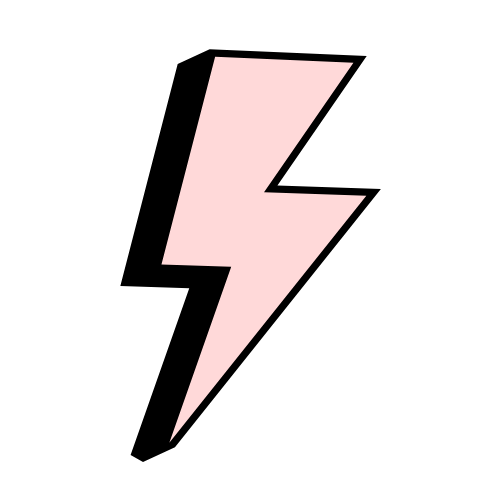 Pink lightning bolt icon with black outline on a black background.