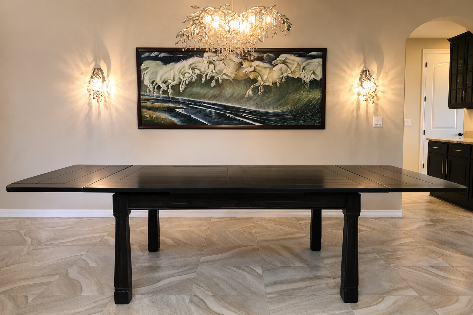 Refinished wood dining table completed by Kunicki Restoration in Denver, Colorado.