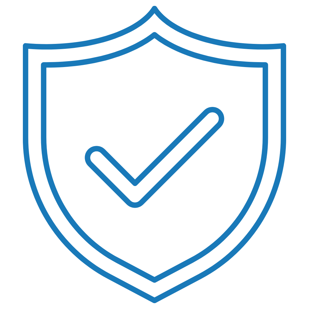 Blue shield with a checkmark in the center, symbolizing protection or security.