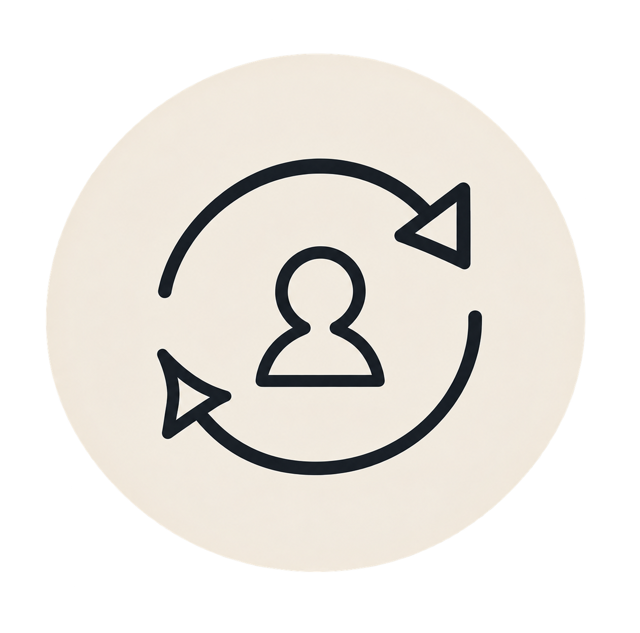 Icon of a person with two arrows circling around indicating refresh or update.