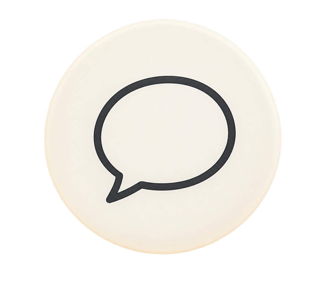 Icon of a speech bubble inside a circle on a white background.