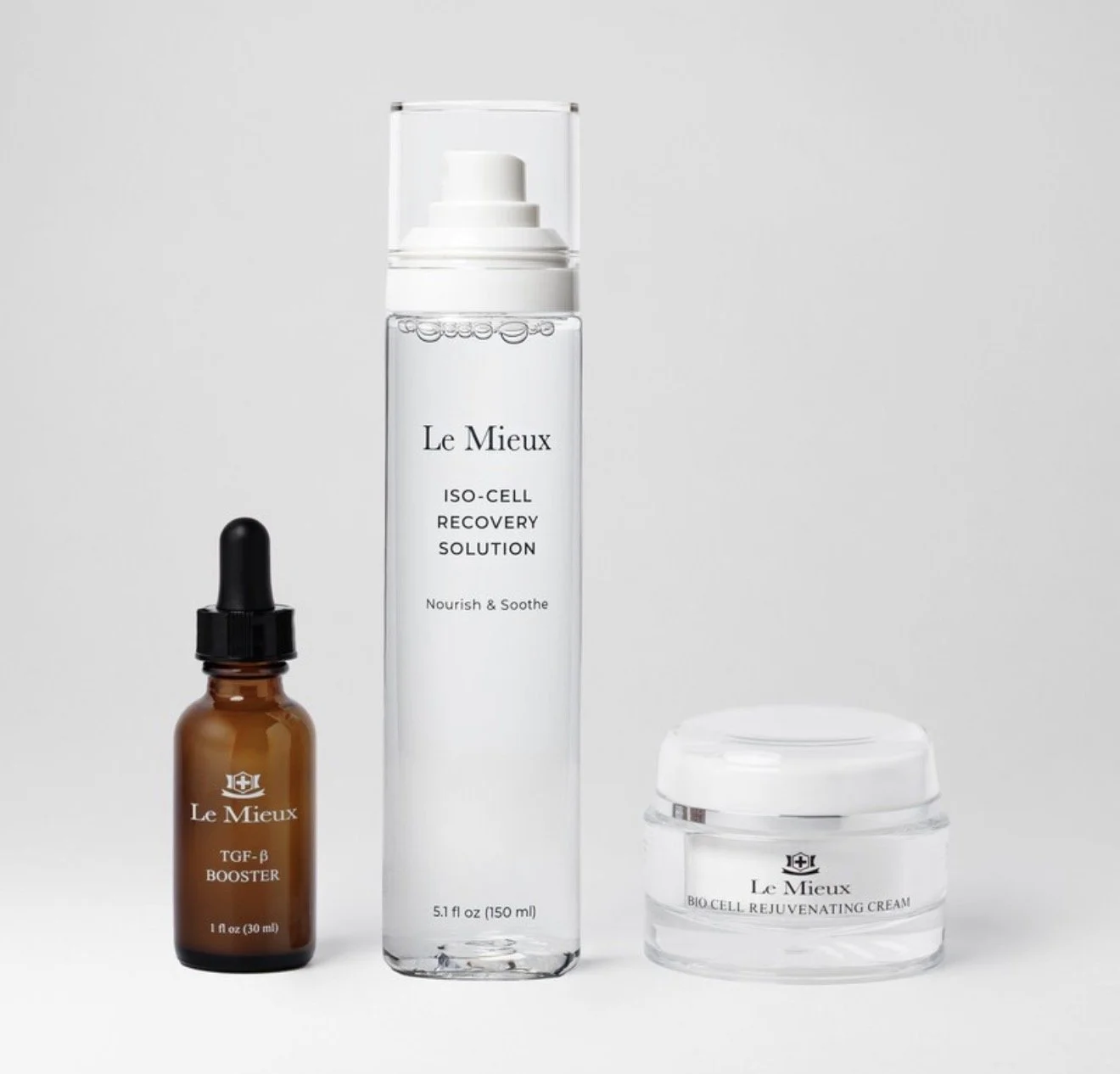 Le Mieux TGF-β Booster, Iso-Cell Recovery Solution, and Bio Cell Rejuvenating Cream skincare set