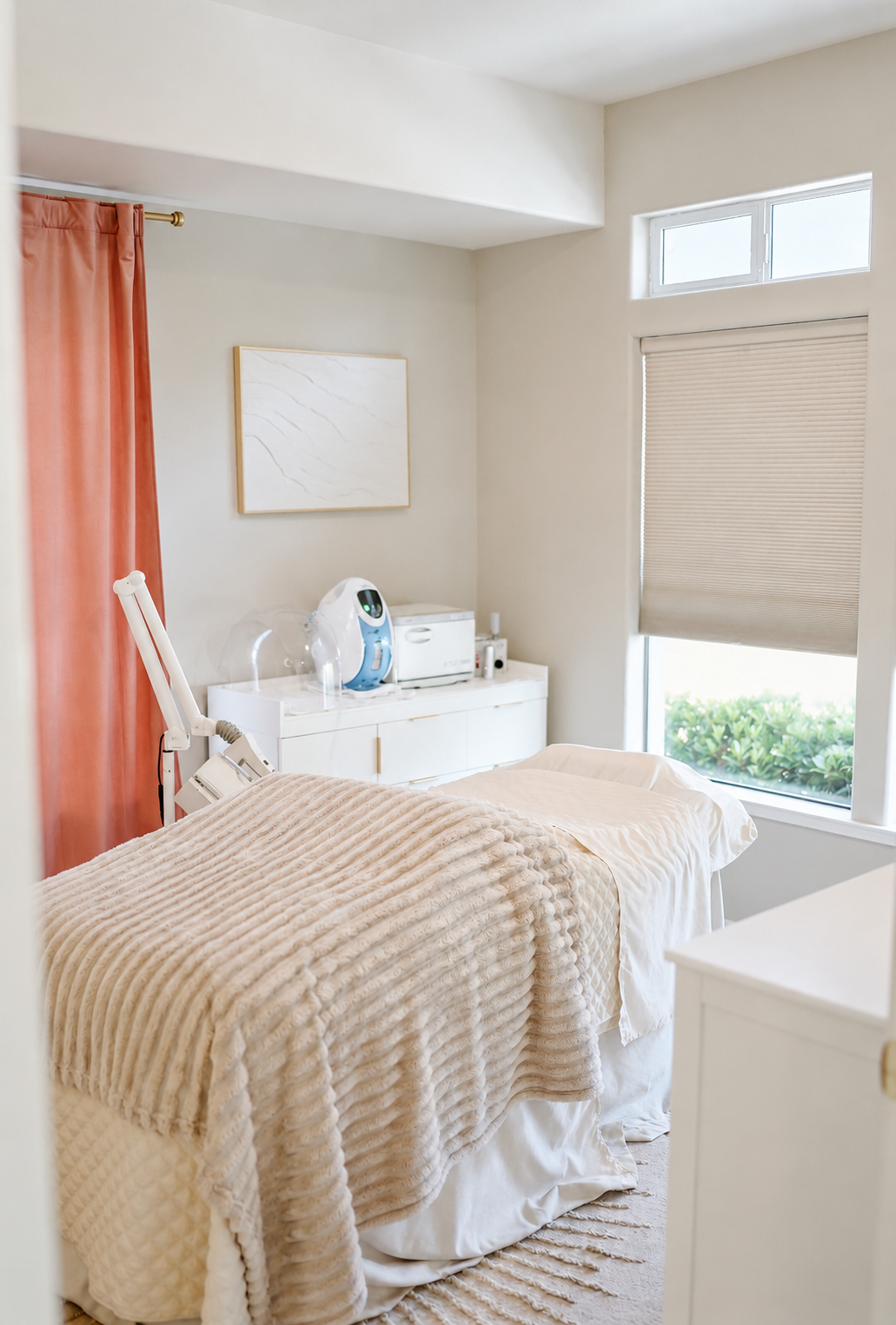 Private, calm facial treatment room at Chrissy Jacobs Esthetics on Gault Street in Santa Cruz