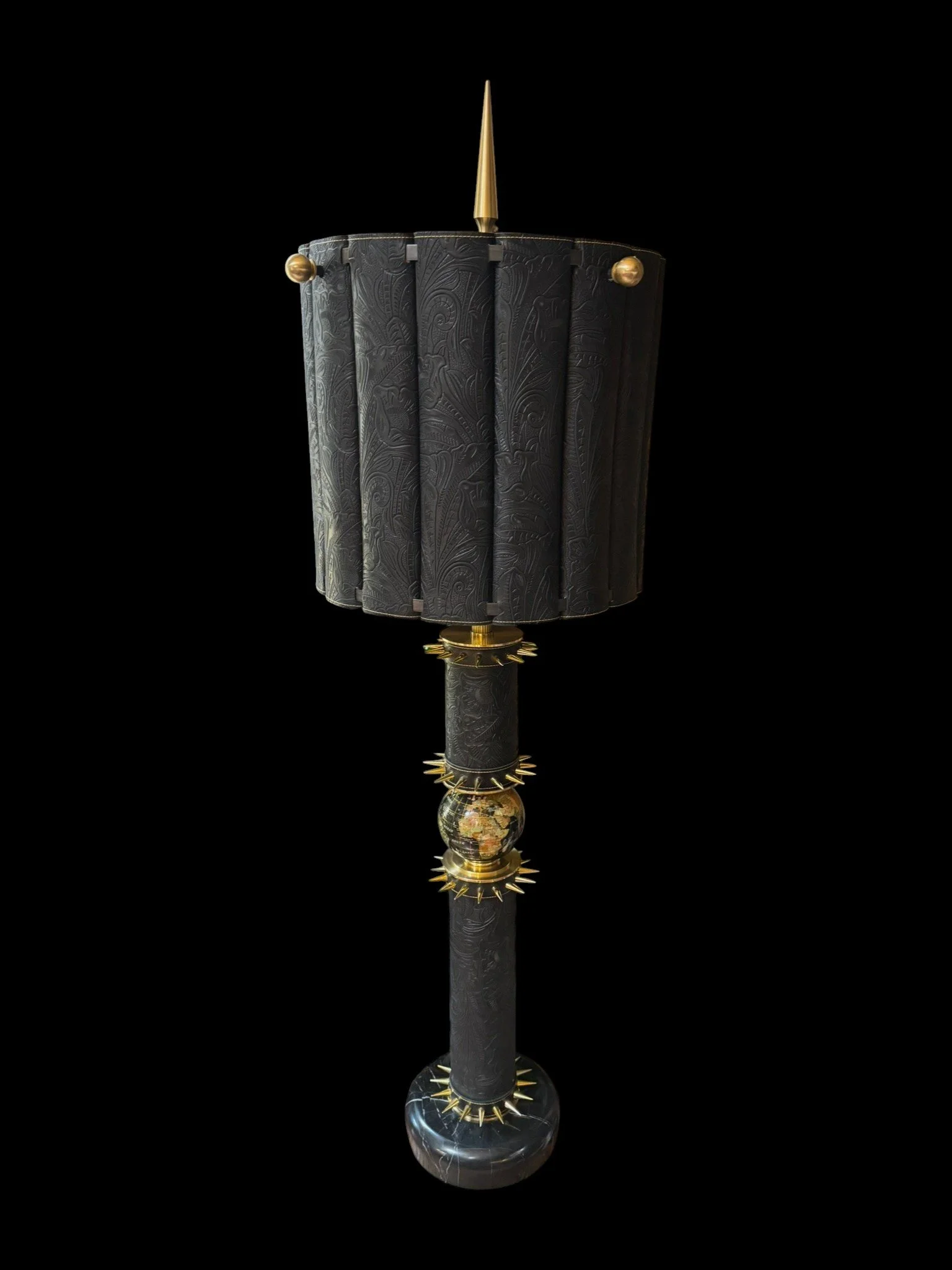 Tooled Leather & Gemstone Globe Table Lamp.