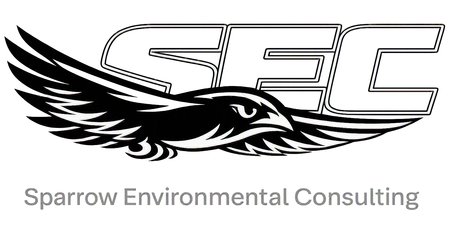 Logo for Sparrow Environmental Consulting featuring a stylized black and white eagle head with outstretched wings and the text 'Sparrow Environmental Consulting' below.
