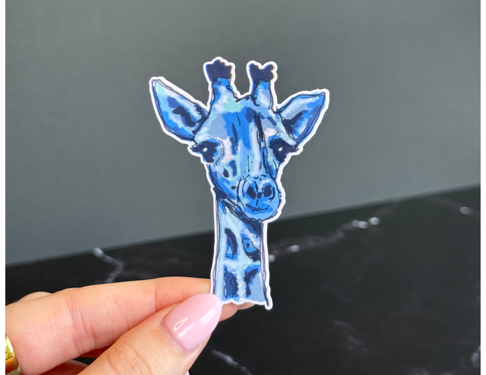 Blue Giraffe Vinyl Sticker